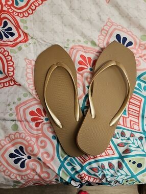 Target Tan Flip Flop Sandals with Gold Straps - Women
